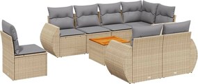 vidaXL Set canapele de grădină, 9 piese, cu perne, bej, poliratan