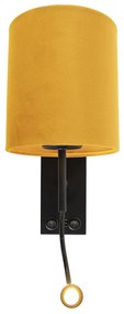 Aplică neagră cu abajur din catifea galben - Stacca