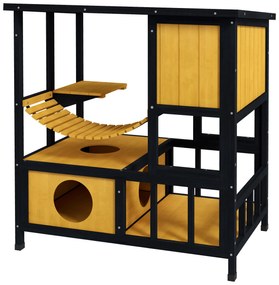 PawHut Casa pentru Pisici Colibă pentru Pisici Casa pentru Pisici, rezistentă la intemperii, 1 rampă, 1 platformă, 84,5 x 60 x 88 cm, Verde + Natural | Aosom Romania
