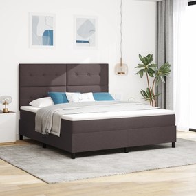vidaXL Pat cu arcuri, saltea și LED în marron închis, 180 x 200 cm din țesătură