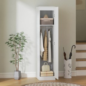 HOMCOM Șifonier Multifuncțional cu Șină pentru Haine, Raft, Ușă cu Închidere Ușoară 40 x 52 x 180 cm Alb | Aosom Romania