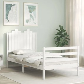 3194147 vidaXL Cadru de pat cu tăblie single, alb, lemn masiv