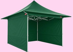 Cort pliabil rapid din oțel, 3 × 3 m, cu acoperiș prelungit, Verde