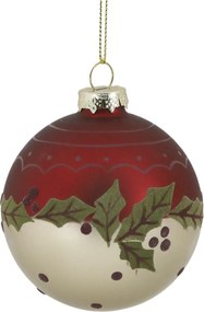 Glob de Craciun, cu frunze, pictat manual, Christmas Bauble