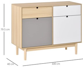 HOMCOM Mobilier Multifunctional Stil Nordic, Dulapior Doua Usi cu Sertare pentru Bucatarie si Hol, 100x40x79.5cm, Multicolor