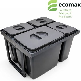 Cos gunoi incorporabil in sertar, Ecomax Jazz 45, colectare selectiva, gri antracit, 1 x 15 l + 3 x 7 l Polipropilena, L:391 mm; A:461 mm; H:300 mm,