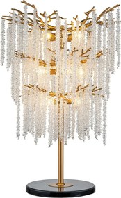 Lampă de masă din metal, auriu, cu cristale din sticlă, 105 x 71 cm, „Cascade”
