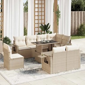 vidaXL Set canapele de grădină, 9 piese, cu perne, bej, poliratan