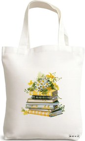 Sacosa de Panza pentru Cumparaturi, Geanta Tote, model Books 10 38 x 34.5 cm, Alba, BEKZ®