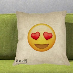 Perna Decorativa Emoji Inimi in Ochi, 40x40 cm, Crem, Husa Detasabila, Perna Inclusa, BEKZ®