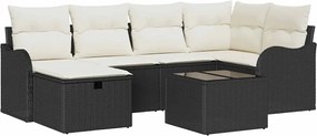 vidaXL Set de canapele pentru grădină 7 pcs negru și crem Rattan poli