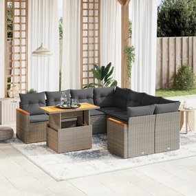 vidaXL Set canapele de grădină, 9 piese, cu perne, gri, poliratan