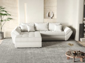 Colțar extensibil dumonde cu ladă de depozitare si sezut confortabil din spuma high-density, Loana Zoom Crem 270x185 cm