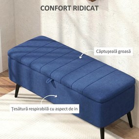 HOMCOM Bancă de depozitare 40", tapițată din material textil cu picioare din oțel pentru Living sau Dormitor, Albastru Închis | Aosom Romania