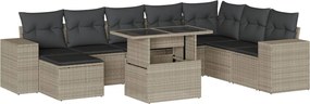 vidaXL Set canapele de grădină cu perne, 9 piese gri deschis poliratan