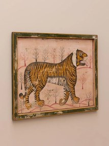 Tablou din lemn de tec reciclat si rama cu finisaj antichizat ," Tiger "- Piesa Unicat