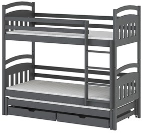 Pat etajat pentru copii 90 cm Anie (grafit) (cu somiere). 615014