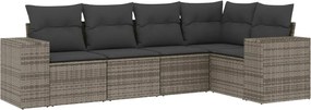vidaXL Set canapea de grădină cu perne, 5 piese, gri, poliratan