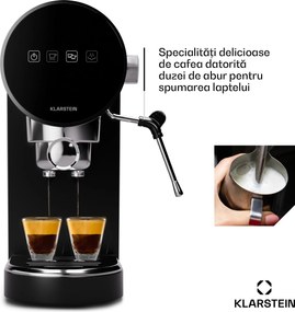Klarstein Furore, aparat pentru espresso din oțel inoxidabil, compact, 20 bar, afișaj digital, 2 cești
