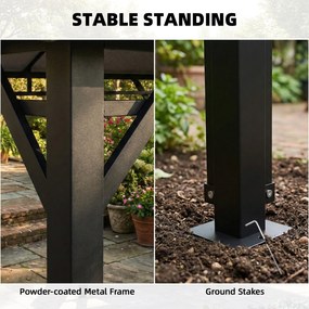 Outsunny Foișor de Grădină 4x3 m cu Perdele Laterale Rulante, Foișor Exterior cu 8 Orificii de Drenaj, Acoperiș Dublu și Structură Metalică, pentru Grădină, Balcon, Petreceri, Curte, Terasă, Gri Închis | Aosom Romania