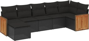 vidaXL Set canapele de grădină cu perne, 7 piese, negru, poliratan