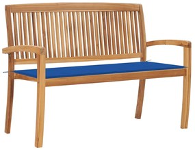 Banca de gradina stivuibila cu perna, 128,5 cm, lemn masiv tec 1, 120 cm, Albastru regal, 120 cm