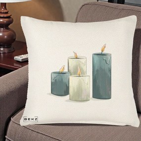 Perna Decorativa Lumanari Hygge Alb-Verde, 40x40 cm, Crem Reliefat, Husa Detasabila, Perna Inclusa, BEKZ®