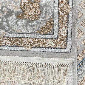 250x350 cm Covor Persan Isfahan, 70% Polipropilenă și 30% Polyester, Model Clasic, Gri, Densitate 3000 gr/m2