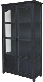 Vitrină vintage din lemn de pin, cu uși din sticlă și rafturi, finisaj negru antichizat, H170/L97/l41 cm