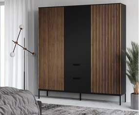 Dulap lemn masiv Sia Negru, 185 × 60 × 200 cm