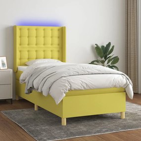 3139156 vidaXL Pat cu arcuri, saltea și LED, verde, 80x200 cm, textil