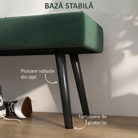HOMCOM Bancă pentru Capătul Patului, Bancă cu Picioare din Oțel și Țesătură cu Efect de Catifea, 100x36x45 cm, Verde | Aosom Romania