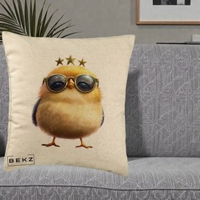 Perna Decorativa Pui Gold Star cu Ochelari Aurii, 40x40 cm, Bej, Husa Detasabila, Perna Inclusa, BEKZ®