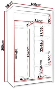 Dulap de haine cu uși culisante Monata IV 100 (Alb + Negru + auriu) . 1105749
