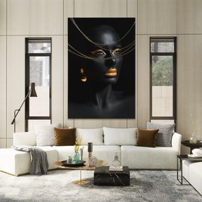 Tablou Canvas, 50x70cm, Dormitor si Living, Femei, Black and Gold, Gold Chain Woman