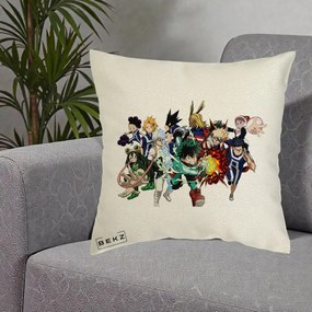 Perna Personalizata My Hero Academia Clasa 1-A Complet, 40x40 cm, Ecru, Husa Detasabila, Perna Inclusa, BEKZ®