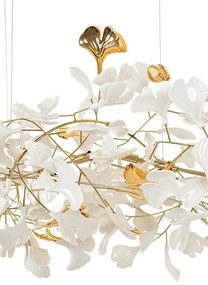 Lustra Suspendata, Metal Auriu, Petale Flori Albe, FLORA 250 PP
