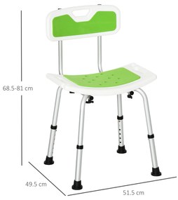 Scaun de Dus HOMCOM pentru Seniori, Reglabil pe Înălțime, cu Spătar, Antialunecare, 51.5x49.5x68.5-81cm, Verde | Aosom Romania