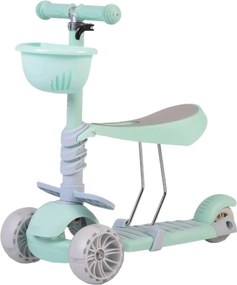 Tricicleta evolutiva 2 in 1 transformabila in trotineta NOVOKIDS™ BubbleGum , Max 40 kg, Roti din silicon cu LED, Maner de impins pentru parinti