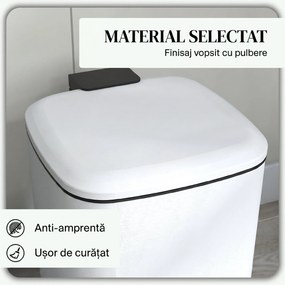 HOMCOM Coș de Gunoi de 12L cu Pedală, Închidere Silențioasă, din Metal și Plastic PP, 24,5x32x34,5 cm, Alb | Aosom Romania