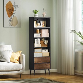 HOMCOM Bibliotecă mobilier de depozitare cu 4 compartimente deschise și 2 sertare, 60 x 30 x 179 cm, gri | Aosom Romania