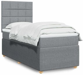 vidaXL Pat box spring cu saltea, gri deschis, 90x200 cm, textil
