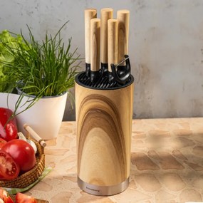 Set de cuțite de bucătărie Klausberg KB 9036, 7 piese, oțel inoxidabil, aspect de lemn, suport, maro