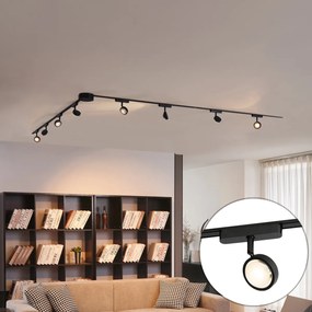 Sistem modern de iluminat pe șine cu 8 spoturi negre monofazate - Magnetic Lance