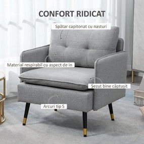 HOMCOM Fotoliu Tapițat din Material Textil cu Pernițe Umplute, Canapea Modernă cu Picioare din Oțel, 76x68x80 cm, Gri