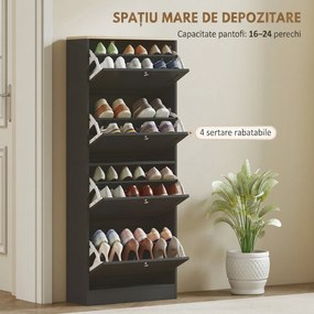 HOMCOM Pantofar Compact cu 4 Sertare și Rafturi Reglabile pe 2 Niveluri, 60 x 23,5 x 153,3 cm, Negru | Aosom Romania