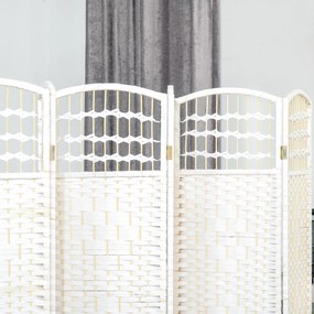 HOMCOM, Paravan interior, 6 panouri pliabile, 242L x 170H cm, lemn de plop, bambus, fibre de hârtie împletită, alb pai | Aosom Romania