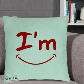 Perna Decorativa I'm Happy Smile, 40x40 cm, Verde Menta, Husa Detasabila, Perna Inclusa, BEKZ®