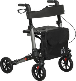 HOMCOM Cadru de Mers Pliabil cu 4 Roți, Scaun, Spătar și Înălțime Reglabilă, din Aluminiu, 63x67x80-93 cm, Negru | Aosom Romania