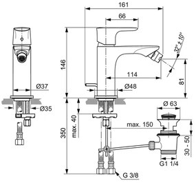 Baterie bideu Ideal Standard Connect Air gri Magnetic Grey cu ventil